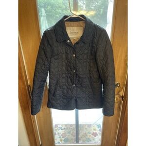 Coach Signature Quilted Black Jacket‎ Women's Size S Nylon Logo Button Up